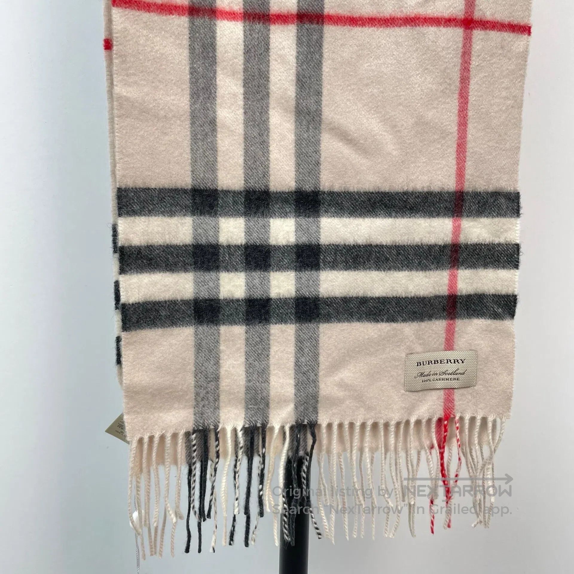 Burberry Burberry Beige Plaid Cashmere Fringe Scarf| Size ONE SIZE - 2 Thumbnail