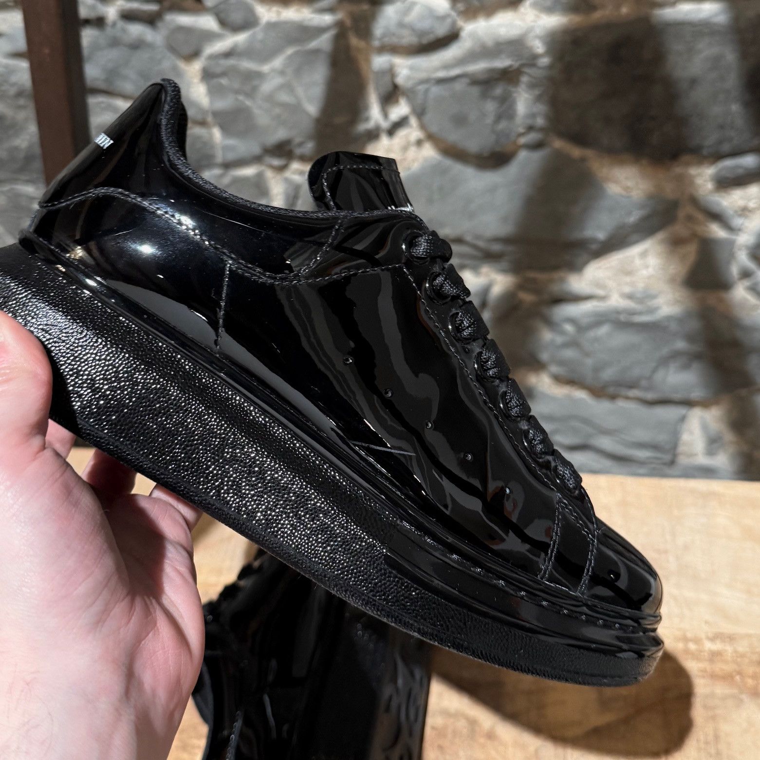Alexander McQueen Alexander McQueen Black Patent Leather Oversized Sneakers Size US 8 / IT 38 - 8 Thumbnail