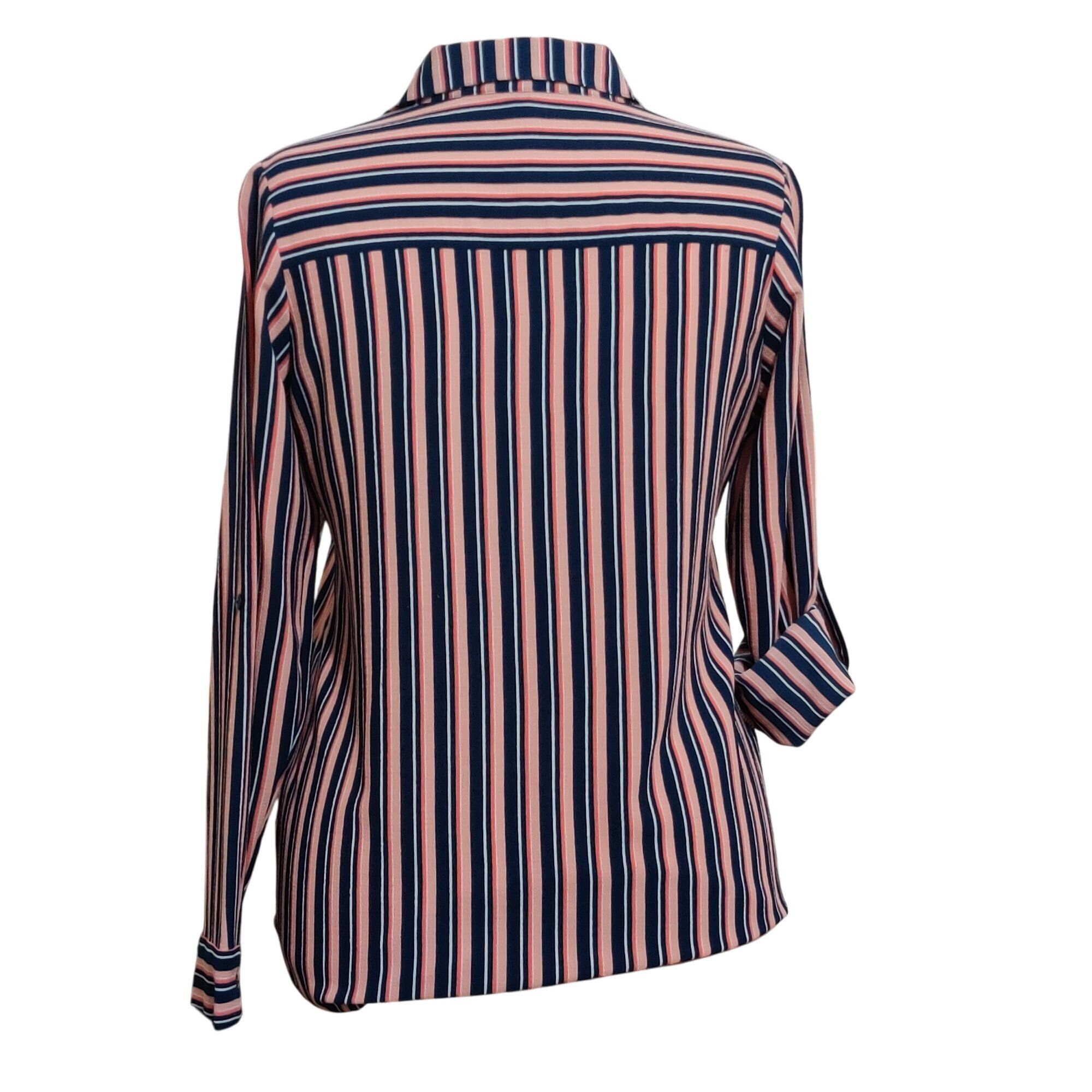 Other Lynn Ryan L Striped Button Up Shirt Navy Pink Long Sleeve Ca Size L / US 10 / IT 46 - 7 Thumbnail