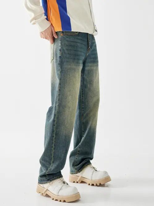 Japanese Brand × Jean Men's retro straight distressed contrast washed stretch jean Size US 34 / EU 50 - 3 Thumbnail