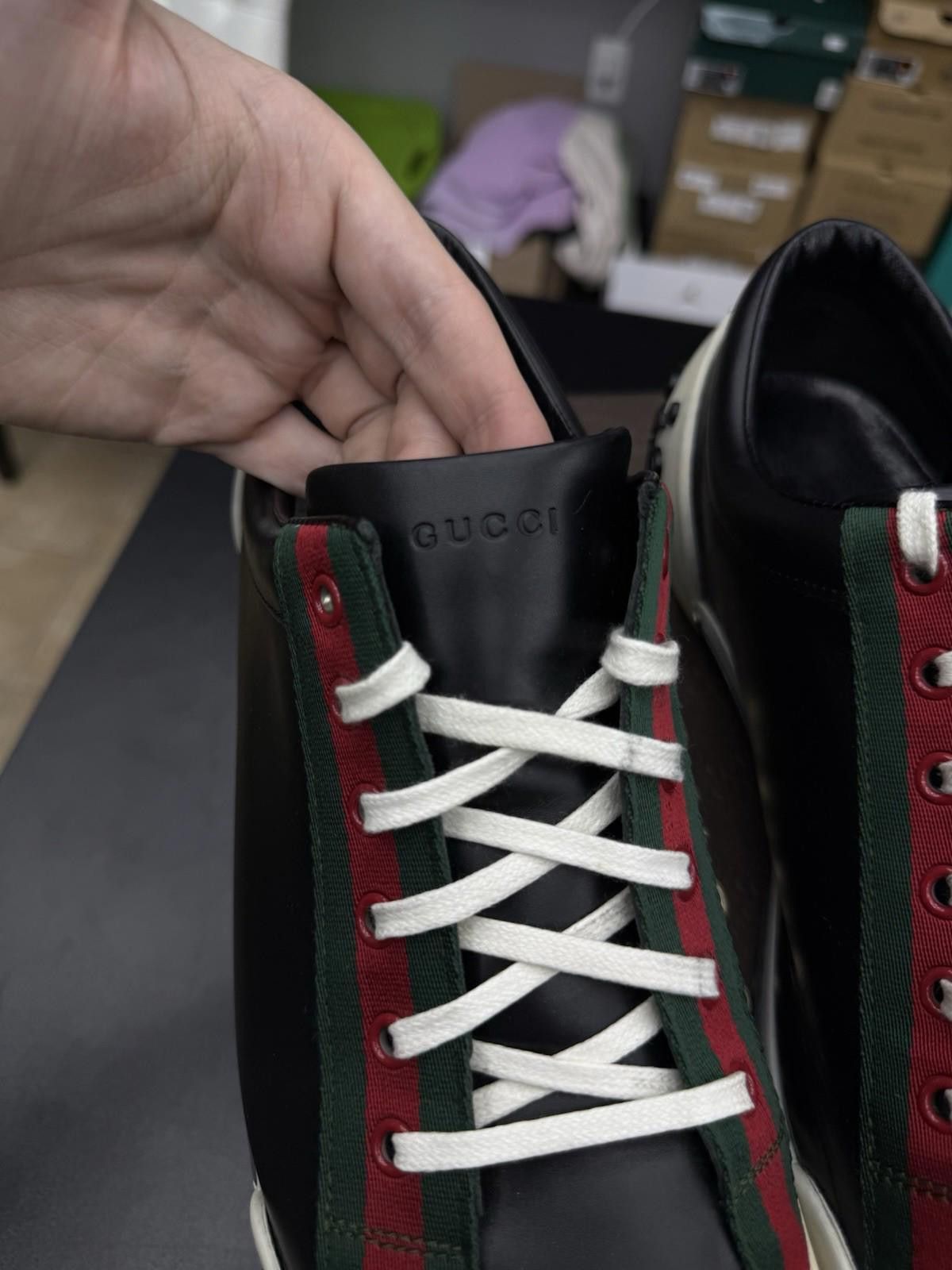 Gucci GUCCi Boulevard Black Leather Web Sneakers Gucci 9.5G/10US Size US 10 / EU 43 - 6 Thumbnail