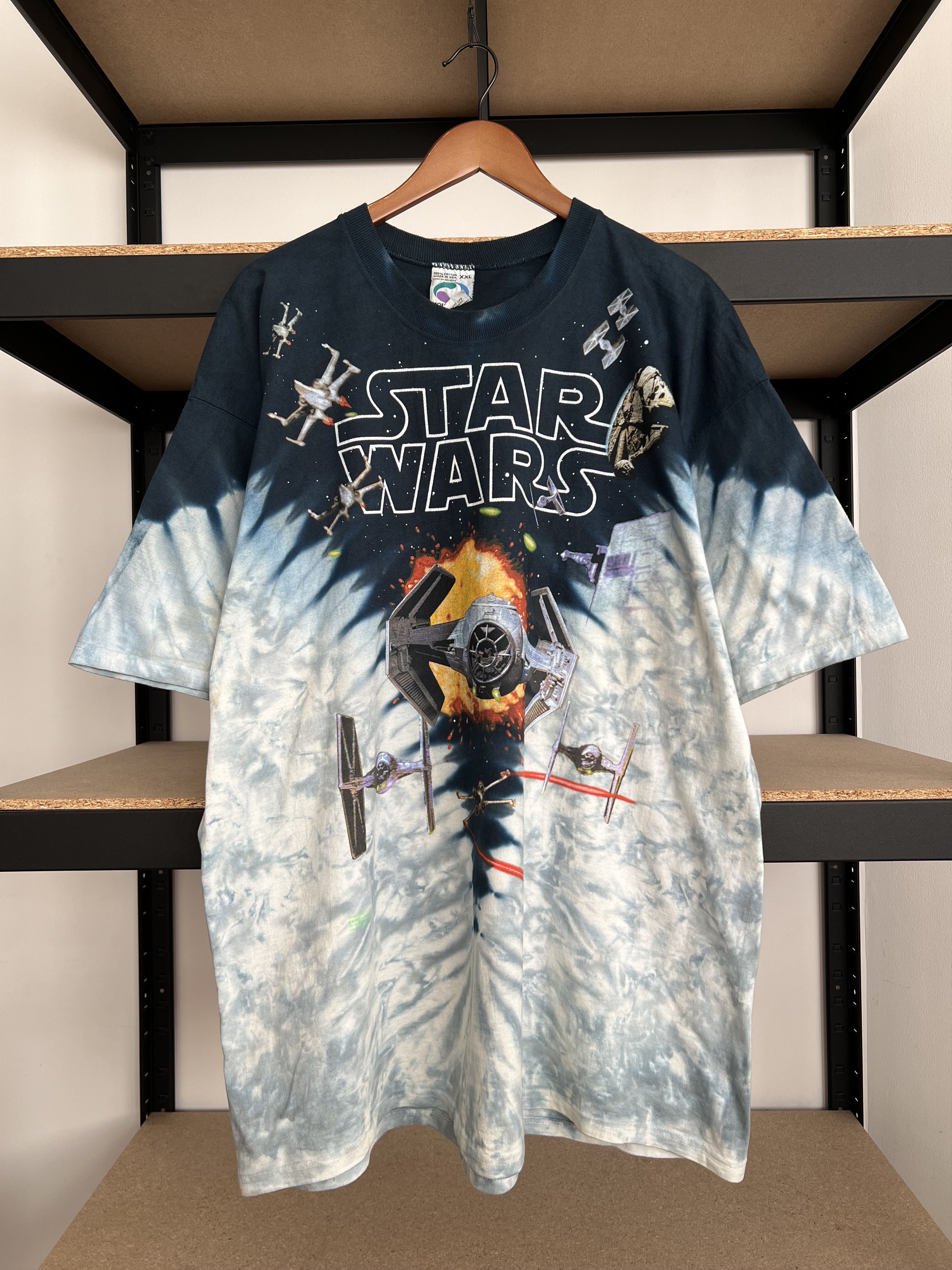 Vintage 90s Star Wars Liquid Blue Darth Vader X-Wing T-shirt