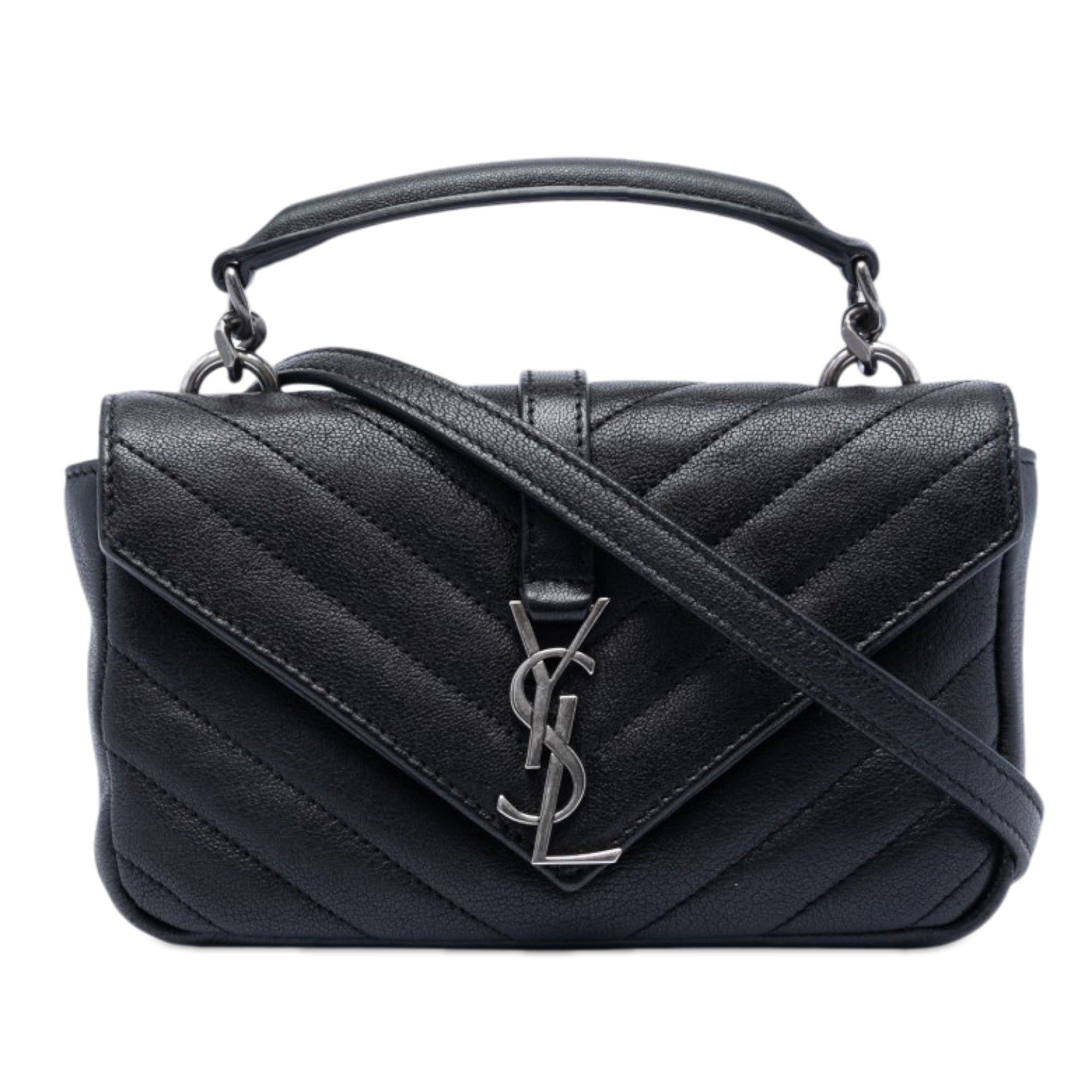 Saint Laurent Paris Mini Chevron Sheepskin Monogram College Satchel Size ONE SIZE - 1 Thumbnail