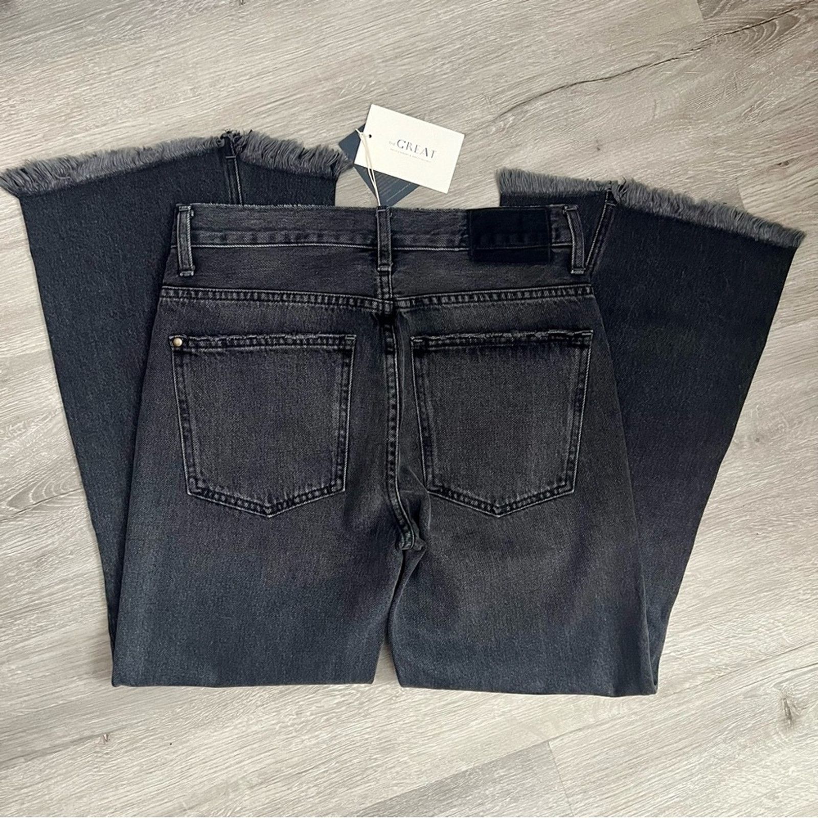 THE GREAT NWT The Great The Kick Bell Jeans Onyx Black Denim Tassel 26 Size 26" / US 2 / IT 38 - 13 Thumbnail
