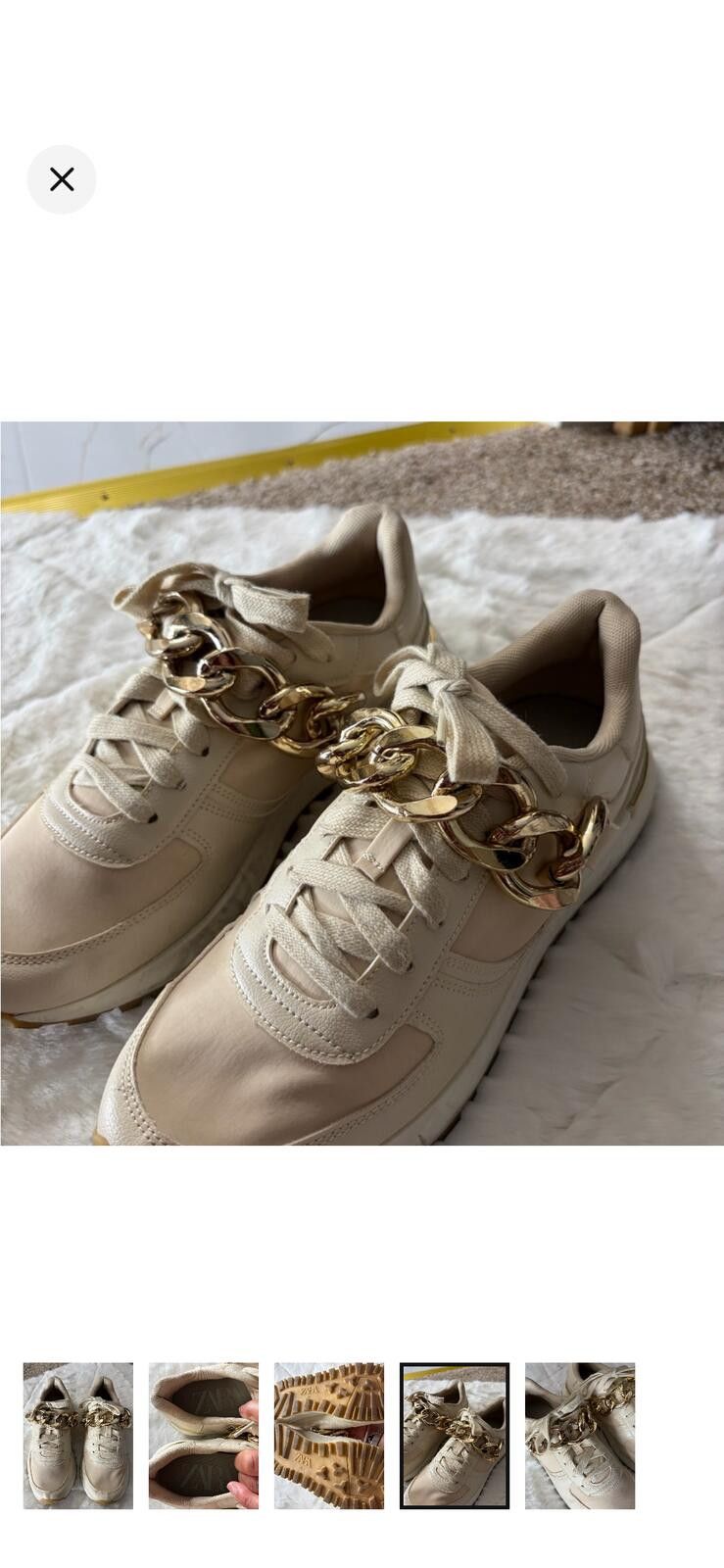 Zara Zara Cream Sneakers with Gold Chain Accent Size US 8 / IT 38 - 4 Thumbnail