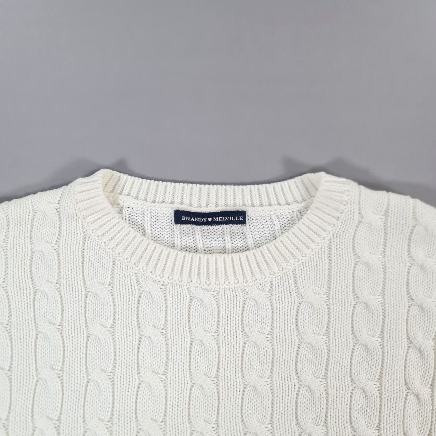 Brandy Melville VINTAGE Brandy Melville Jumper Womens One Size White Cable-Knit Cotton Blend Pullover Size ONE SIZE - 2 Thumbnail