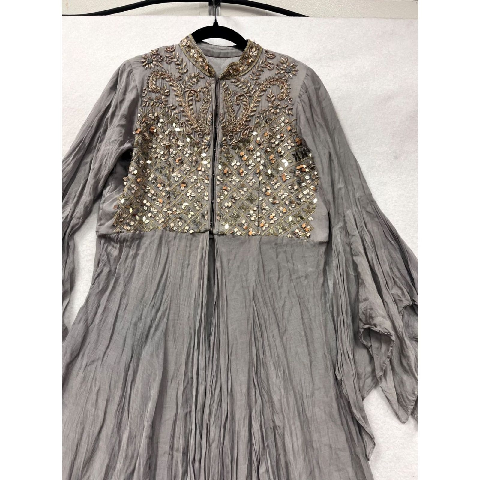 Bell Unbranded Gray Maxi Dress Unisex Adults XL Long Embroidered Bell Sleeve Sequins Gown Anarkali Fashion Size XL / US 12-14 / IT 48-50 - 4 Thumbnail