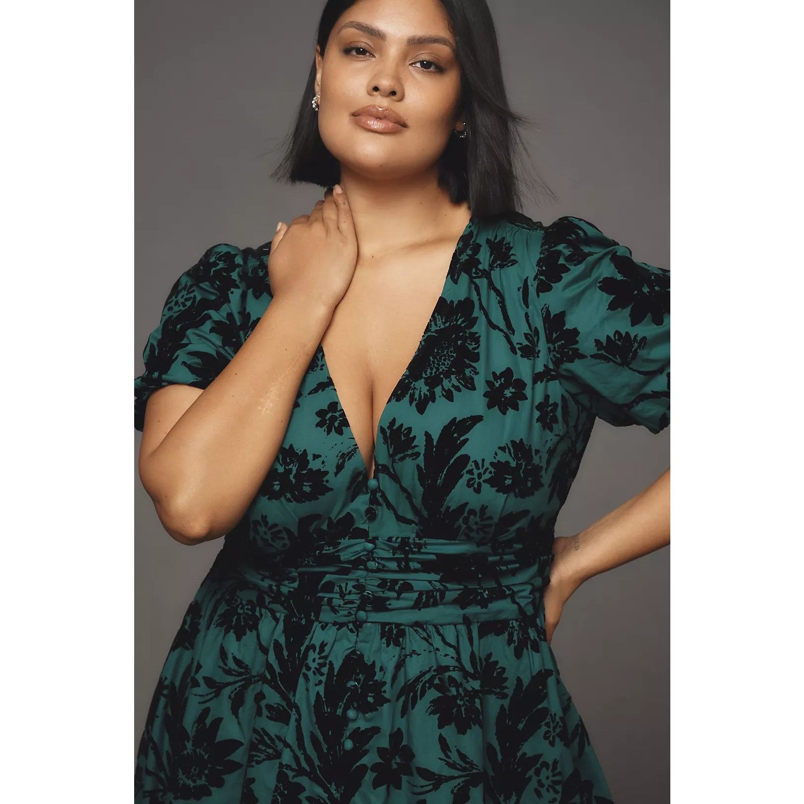 Anthropologie NWT The Katerina Button-Front Dress $198 XXS 00 Dark Green Size XXS / US 00 / IT 34 - 5 Thumbnail