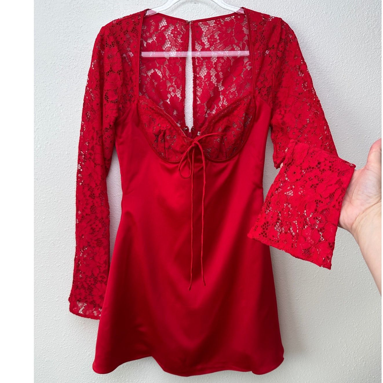 House of CB NWT House of CB Jennica Red Lace Bustier Satin Mini Dress M Size M / US 6-8 / IT 42-44 - 2 Thumbnail