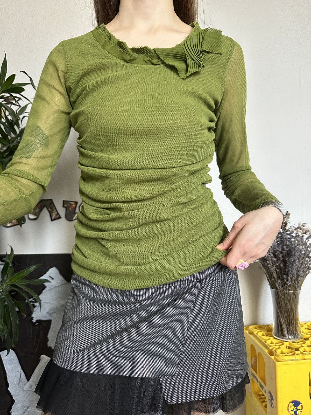 Vintage Sandwich Vintage Mesh Draped Long Sleeve Top 00s Size S / US 4 / IT 40 - 3 Thumbnail