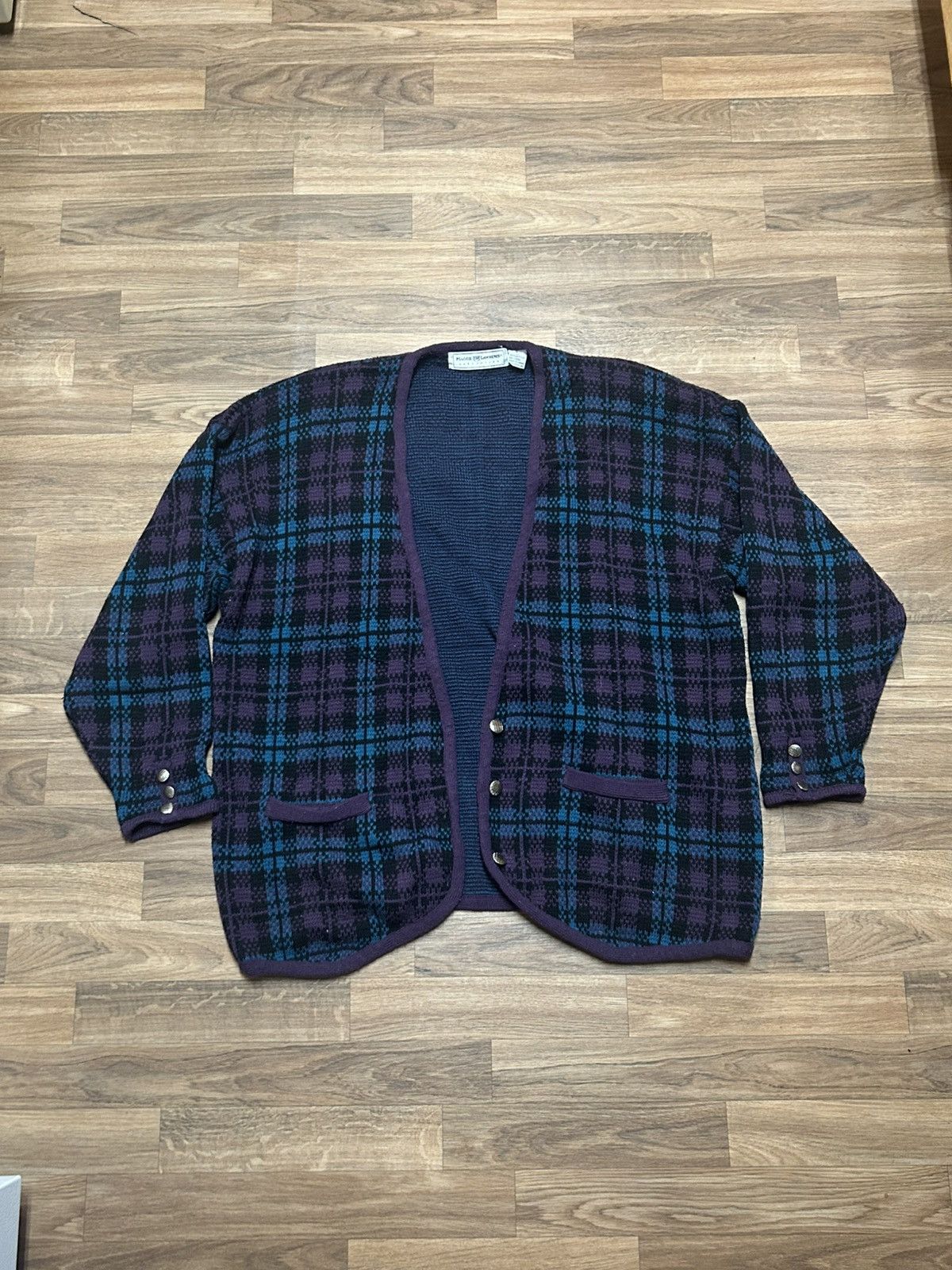 Other Maggie Lawrence women's purple blue and black plaid cardigan Size L / US 10 / IT 46 - 1 Thumbnail