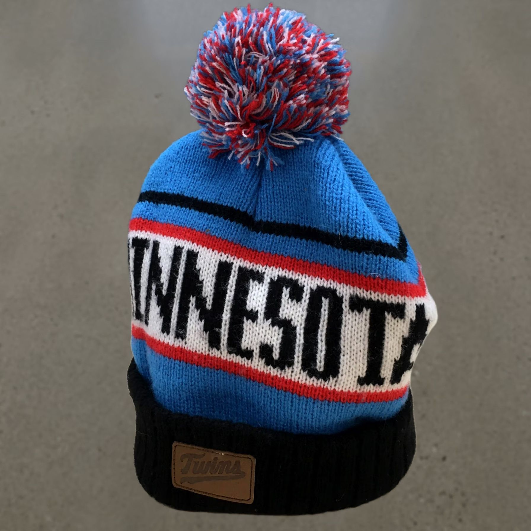 Twins Minnesota Pompom Beanie Hat - Mens Blue Red Caribou Knit - 5 Size ONE SIZE - 1 Thumbnail