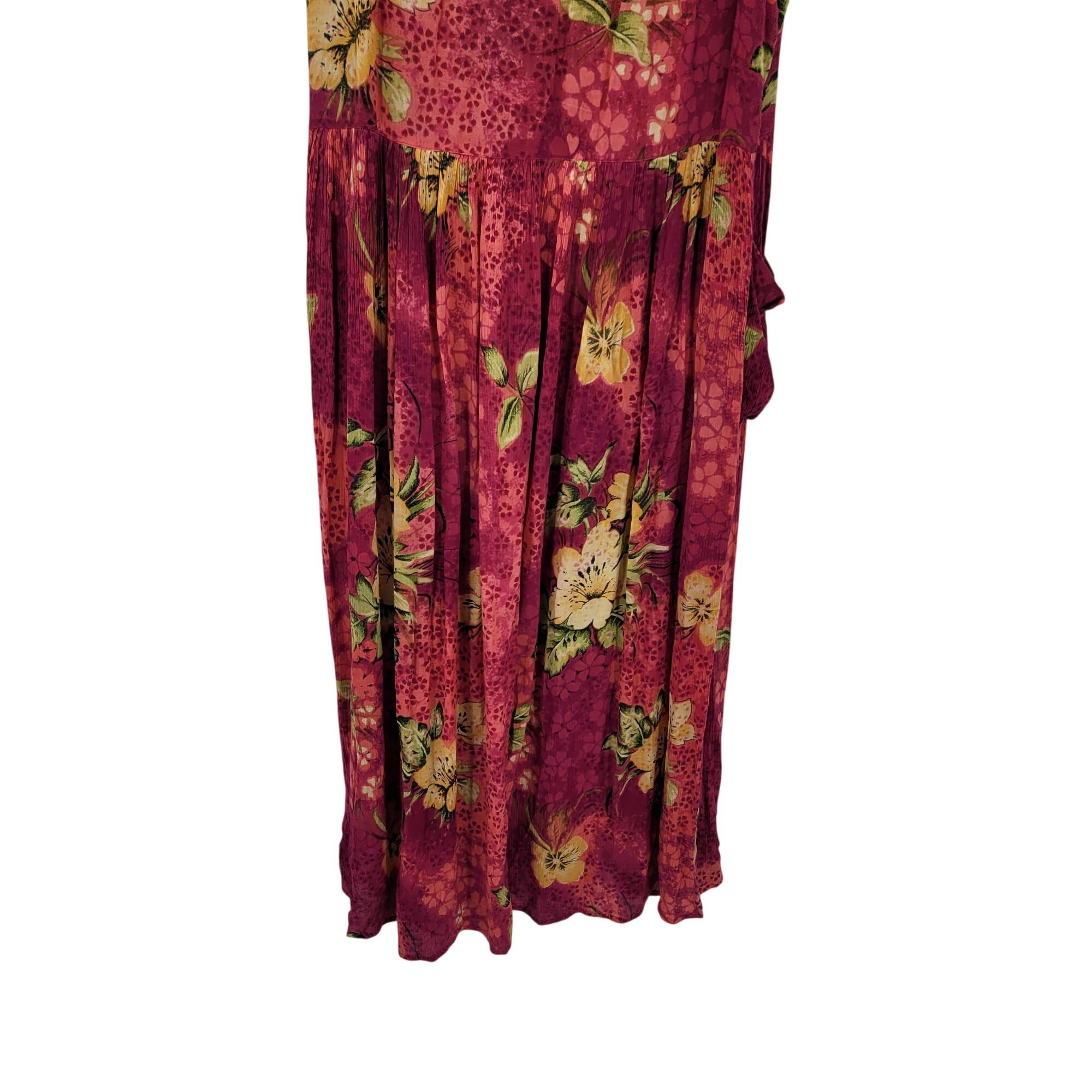 Vintage Vtg BILA Womens Pink Floral Crinkle Drop Waist Maxi Dress Sz Size L / US 10 / IT 46 - 9 Thumbnail