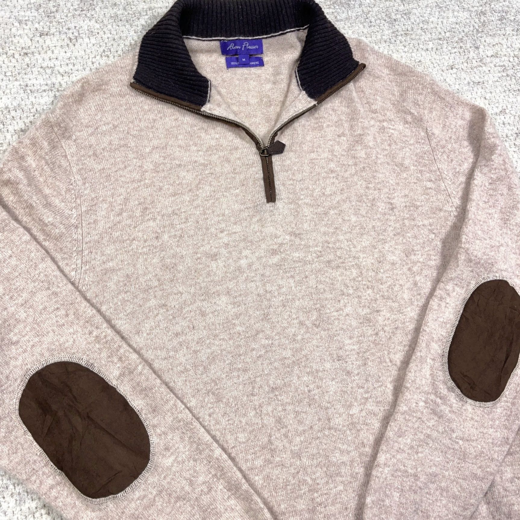 Vintage Alan Flusser Cashmere Sweater Men M Tan Brown Pullover Mock Neck Durable Knit Logo Zipper Casual Size US M / EU 48-50 / 2 - 2 Thumbnail