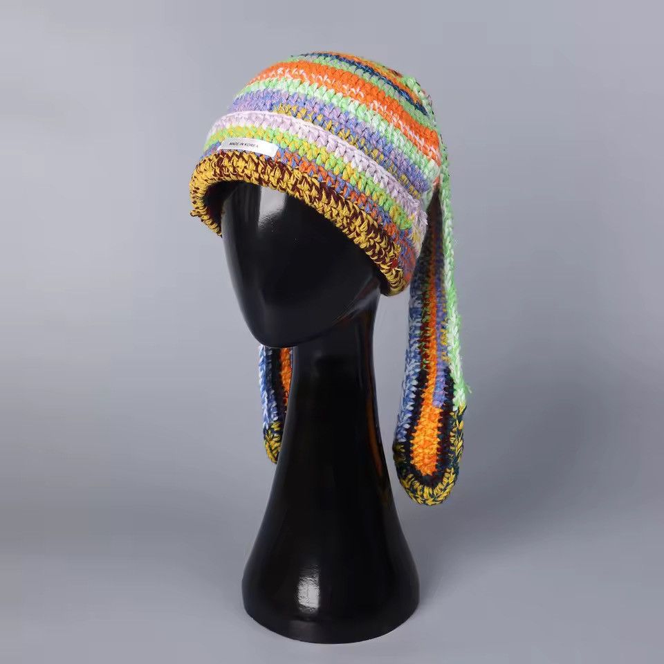 Handmade Colourful Knitted Sweet Outdoor Eared Handmade Beanie Hat Size ONE SIZE - 2 Thumbnail