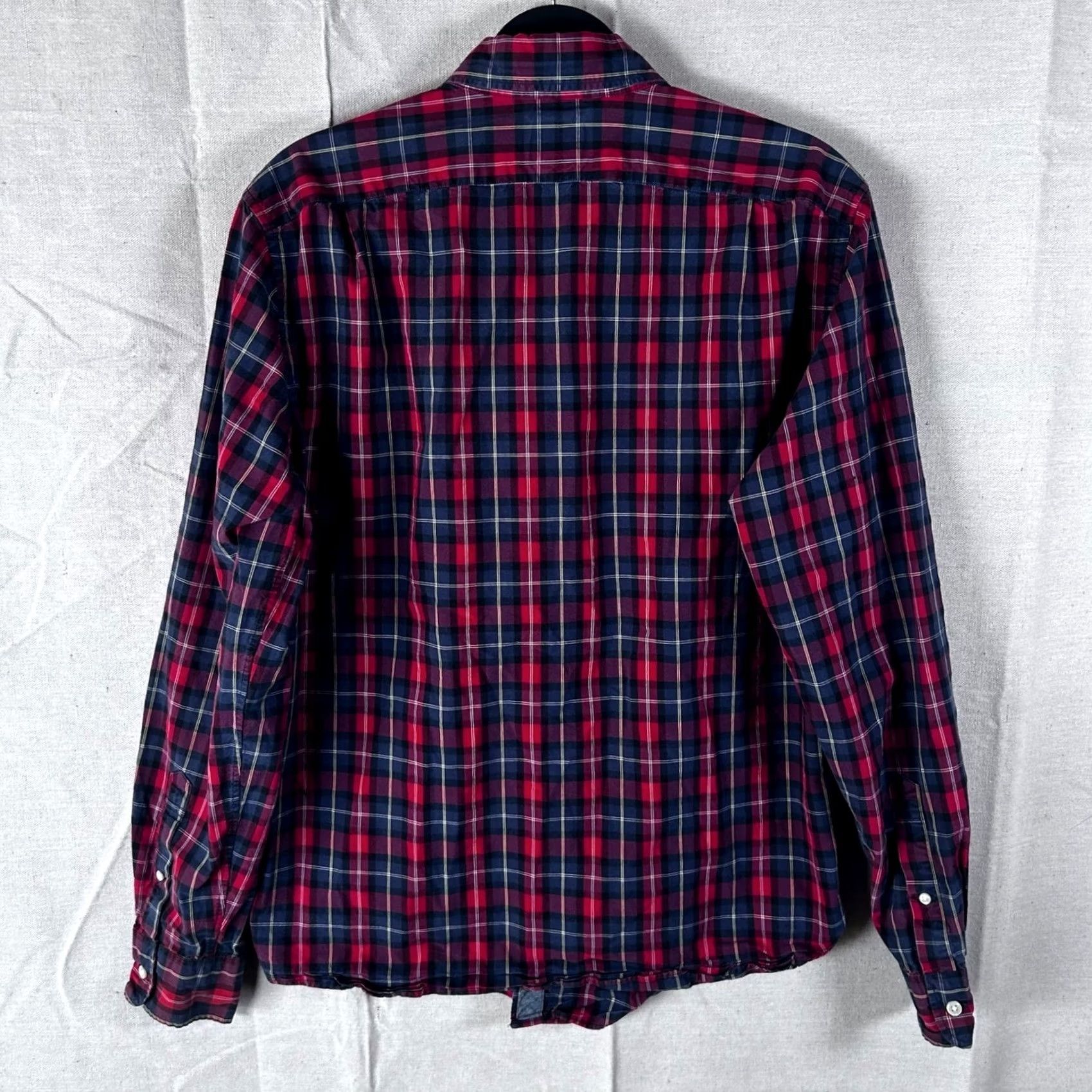 J.Crew VINTAGE J.CREW Mens Slim Plaid Button-Down Shirt Red Navy Blue Cotton M Size US M / EU 48-50 / 2 - 3 Thumbnail