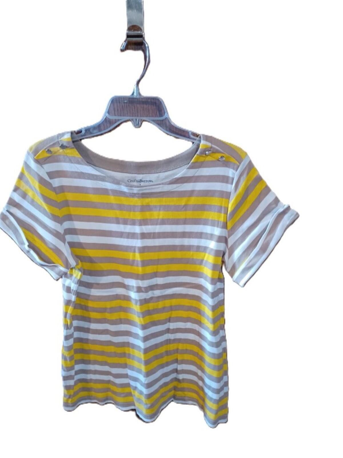 Croft & Barrow Croft & Barrow Yellow White & Brown Striped Top Size L / US 10 / IT 46 - 2 Thumbnail