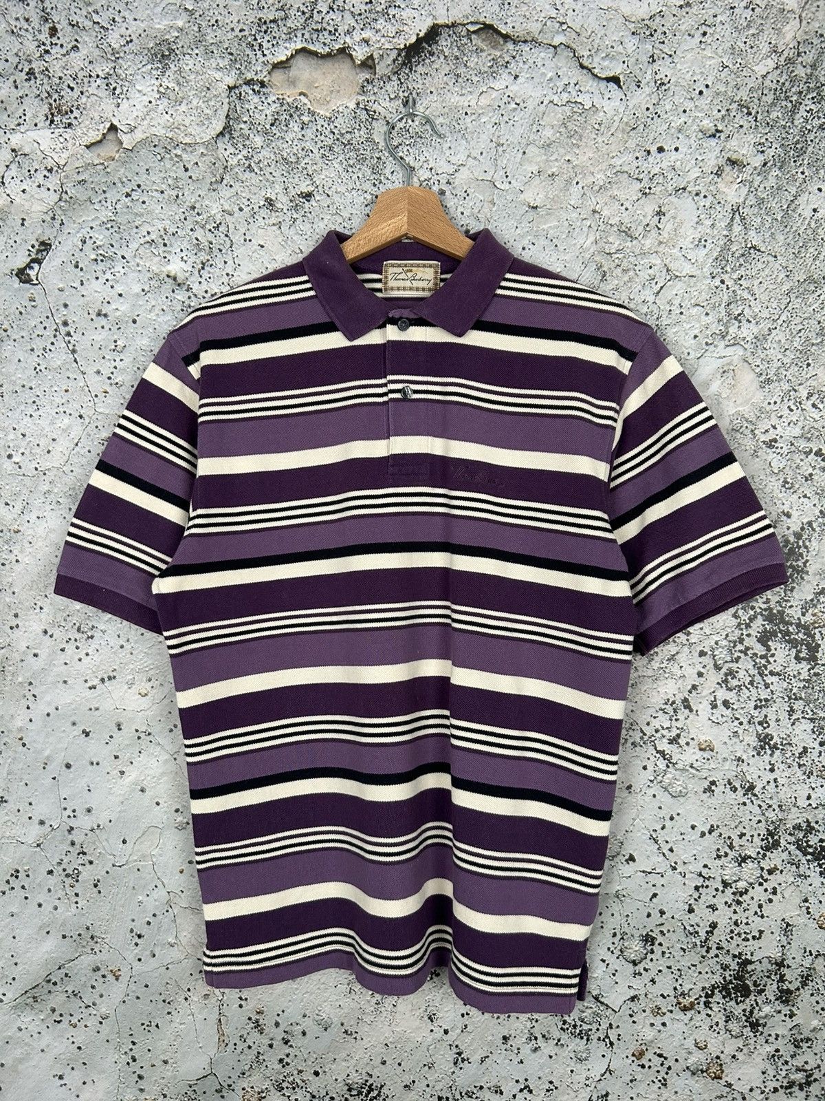 Other Vintage Thomas Burberry Stripe Purple Polo Tee Chief Keef Size US M / EU 48-50 / 2 - 1 Thumbnail