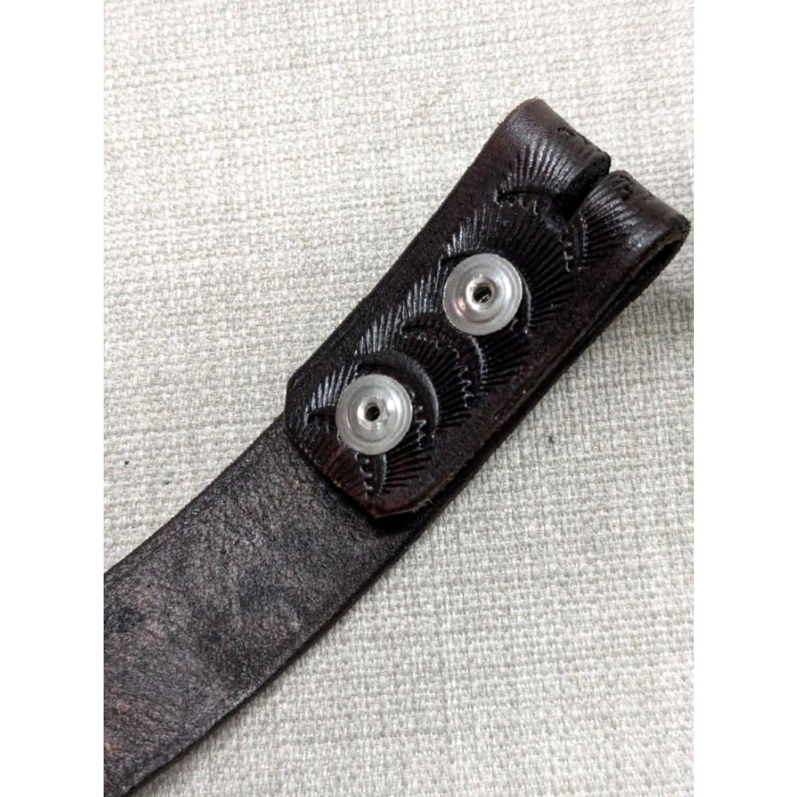 Vintage VINTAGE western belt Hand Tooled Geometric Leather 40 brown Mens Belt Geometric Southwestern 1-1/4" buckle 46" total length 39-43 holes Size 40 - 4 Thumbnail