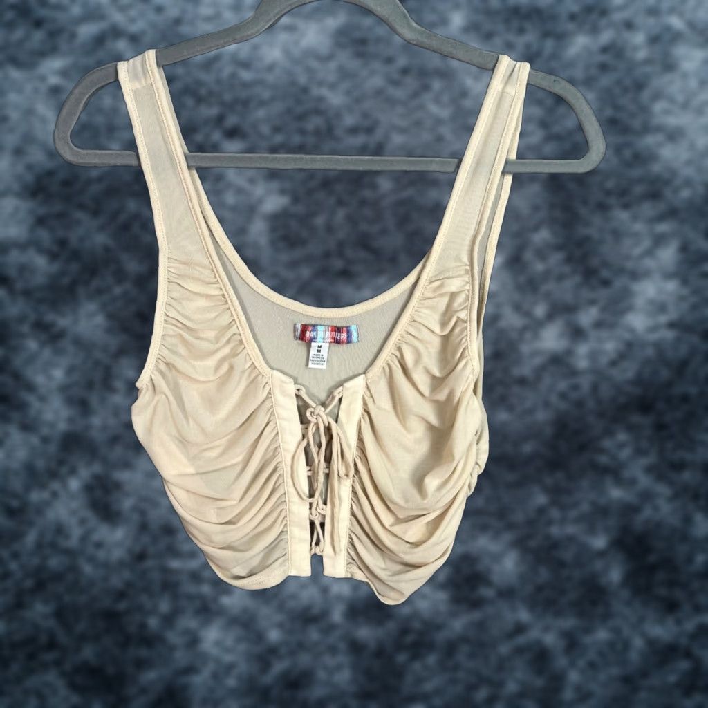 Urban Outfitters Banoufitters Beige Crop Top Womens M Ruched Cropped Nylon Shirt Urban Outfitters Style Size M / US 6-8 / IT 42-44 - 1 Thumbnail