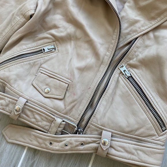 Allsaints NWT All Saints Cole Biker Leather Jacket Sand Brown Sz 8 Size M / US 6-8 / IT 42-44 - 4 Thumbnail