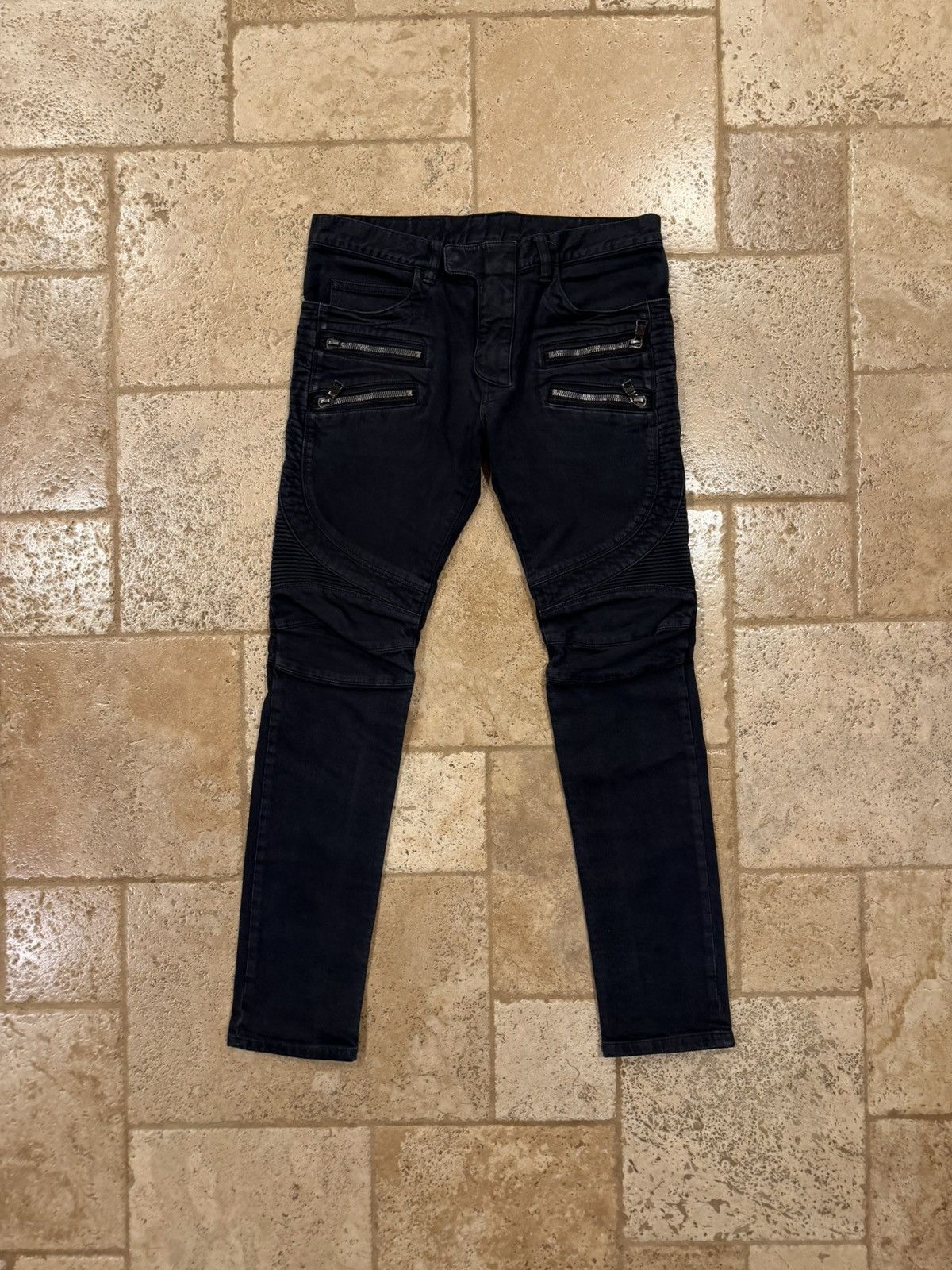 Balmain Balmain Decarnin Moto Biker Denim Jeans Black 4 Zipper 28