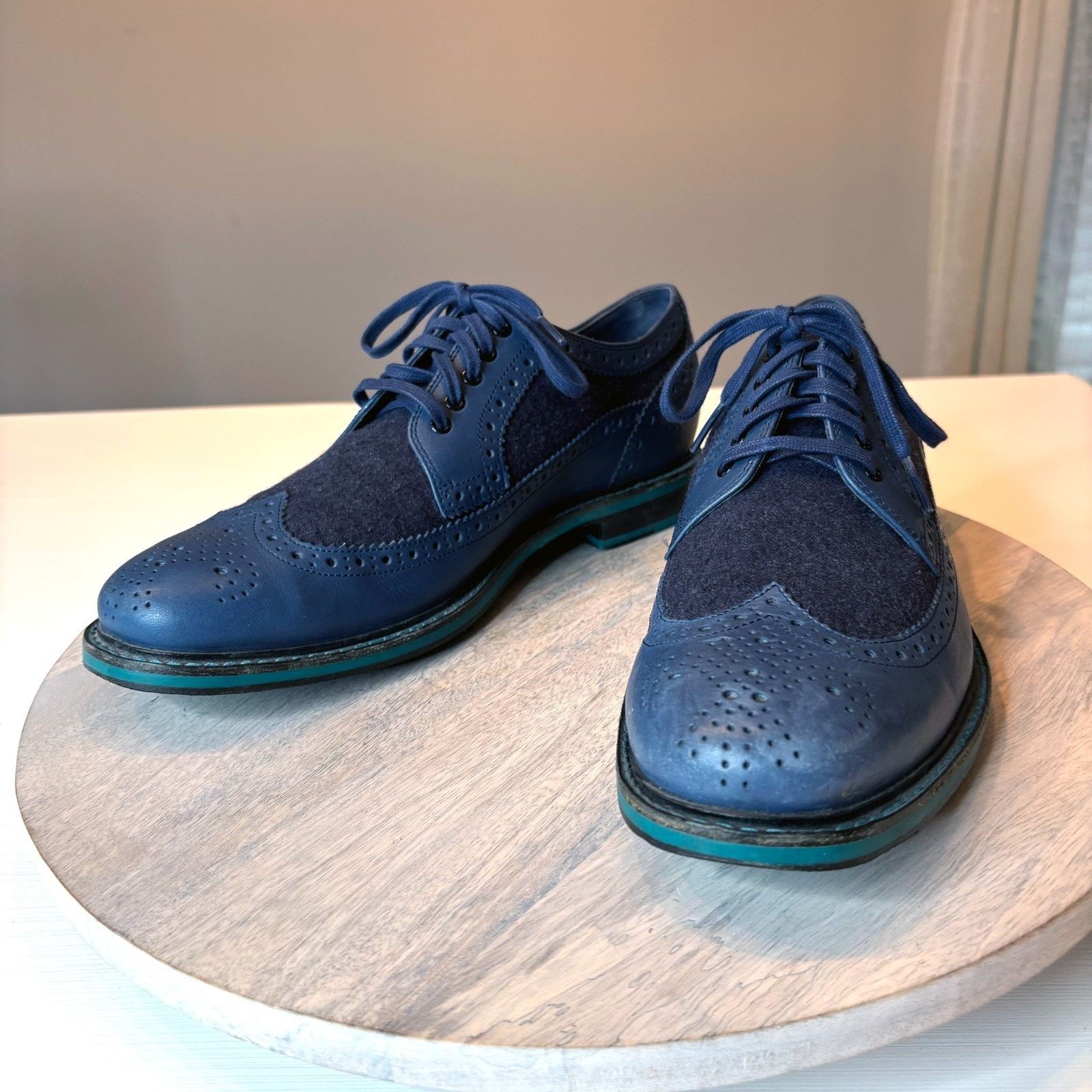 Cole Haan Cole Haan Men’s Wingtip Blue Leather Suede Dress Shoes Sz 9 Size US 9 / EU 42 - 3 Thumbnail
