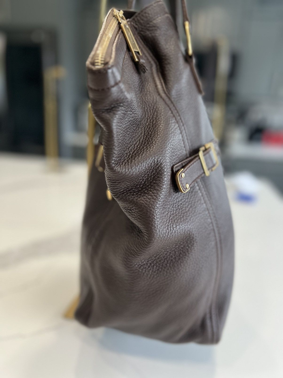 Yves Saint Laurent Yves Saint Laurent Rive Gauche Chocolate Brown Leather Tote Size ONE SIZE - 3 Thumbnail