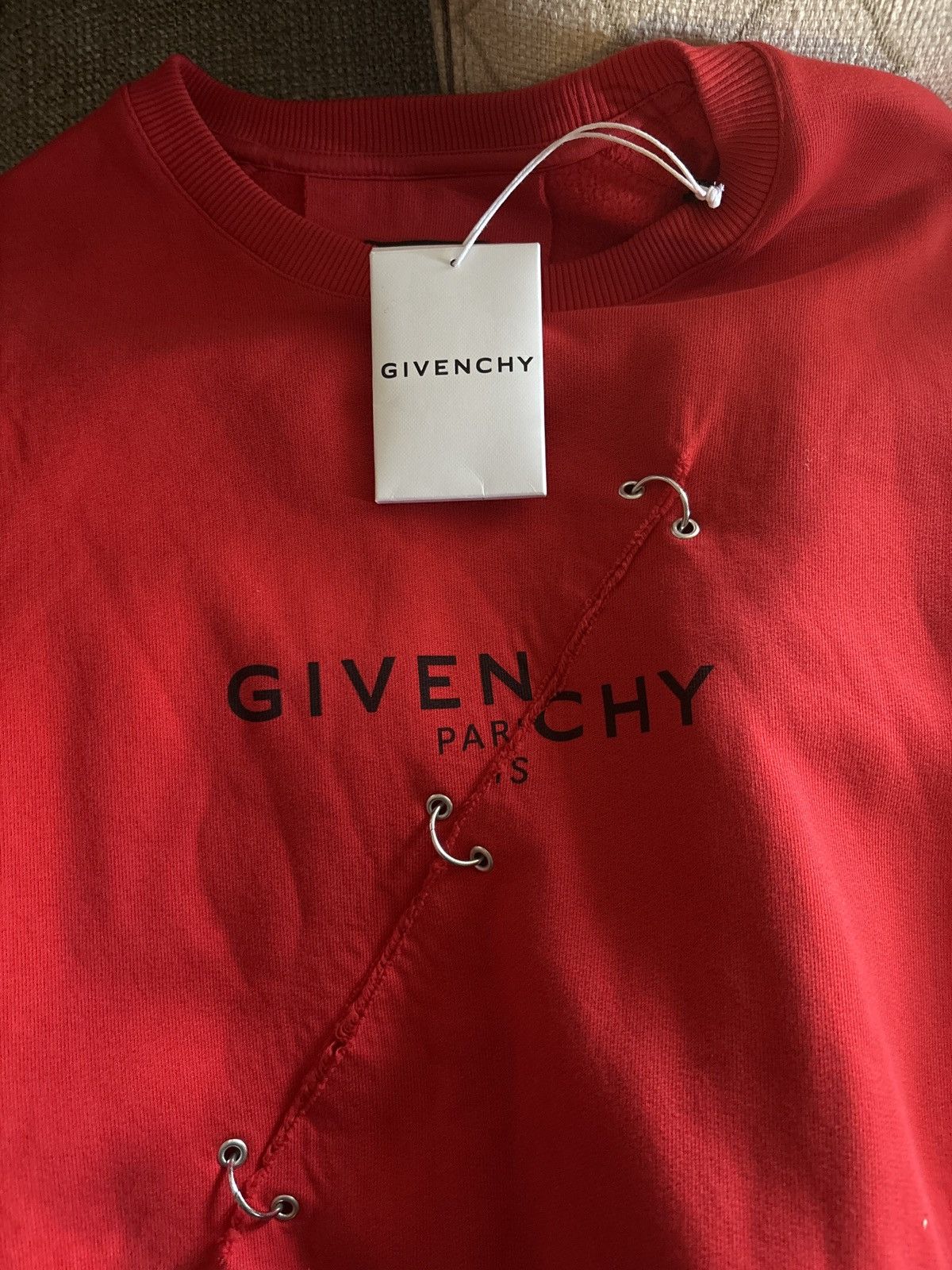 Givenchy GIVENCHY Men's Red Rip Metal Detail Oversized Sweater Size US XL / EU 56 / 4 - 9 Thumbnail
