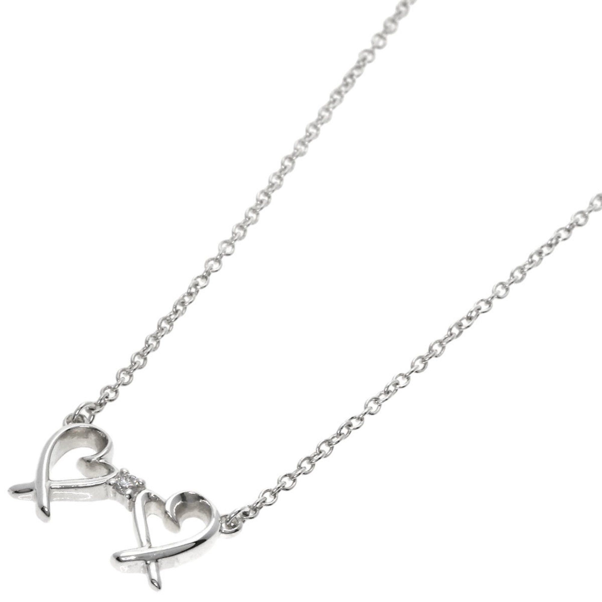 Tiffany Double Loving Heart 1P Diamond Necklace Silver Women's TIFFANY&Co.