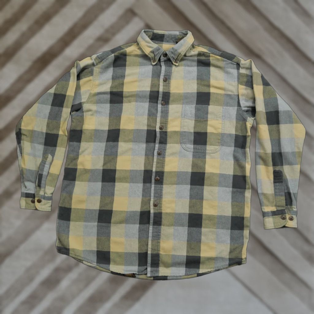 Vintage VINTAGE St. John's Bay Button-Up Shirt Plaid LT Large Tall Mens Yellow Gray Long Sleeve Grunge 90s Workwear Casual Pockets Size US L / EU 52-54 / 3 - 1 Thumbnail