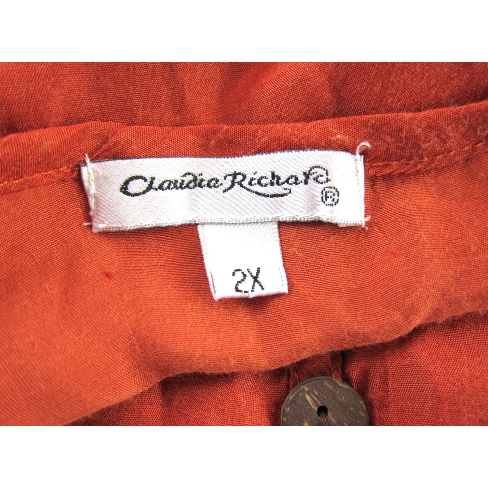 Vintage Claudia Richard Blouse V-Neck Short Sleeve Elastic Waist 2X Orange Rayon Cotton Women BASIC Casual/Business Style 70s Retro Floral 2X Womens Size XXL / US 16-18 / IT 52-54 - 3 Thumbnail