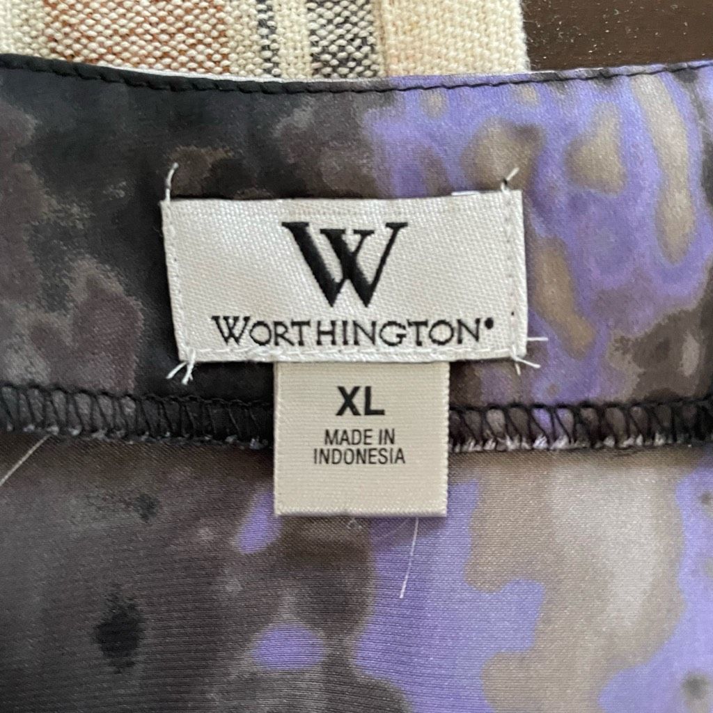 Worthington Worthington Purple Grey Black Brushstroke Print Pullover Satin Blouse XL Size XL / US 12-14 / IT 48-50 - 9 Thumbnail