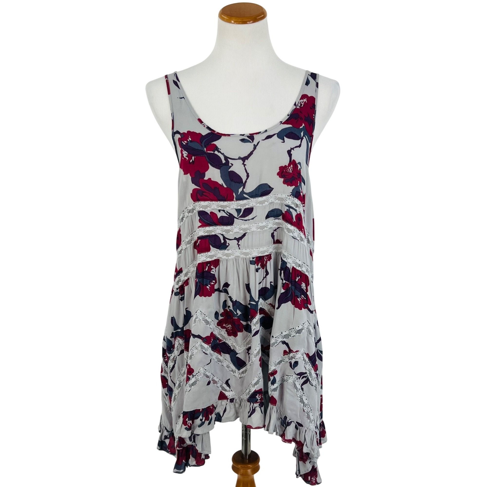 Free People Free People Gray Floral Trapeze Mini Slip Dress| Whimsigoth Size M / US 6-8 / IT 42-44 - 2 Thumbnail