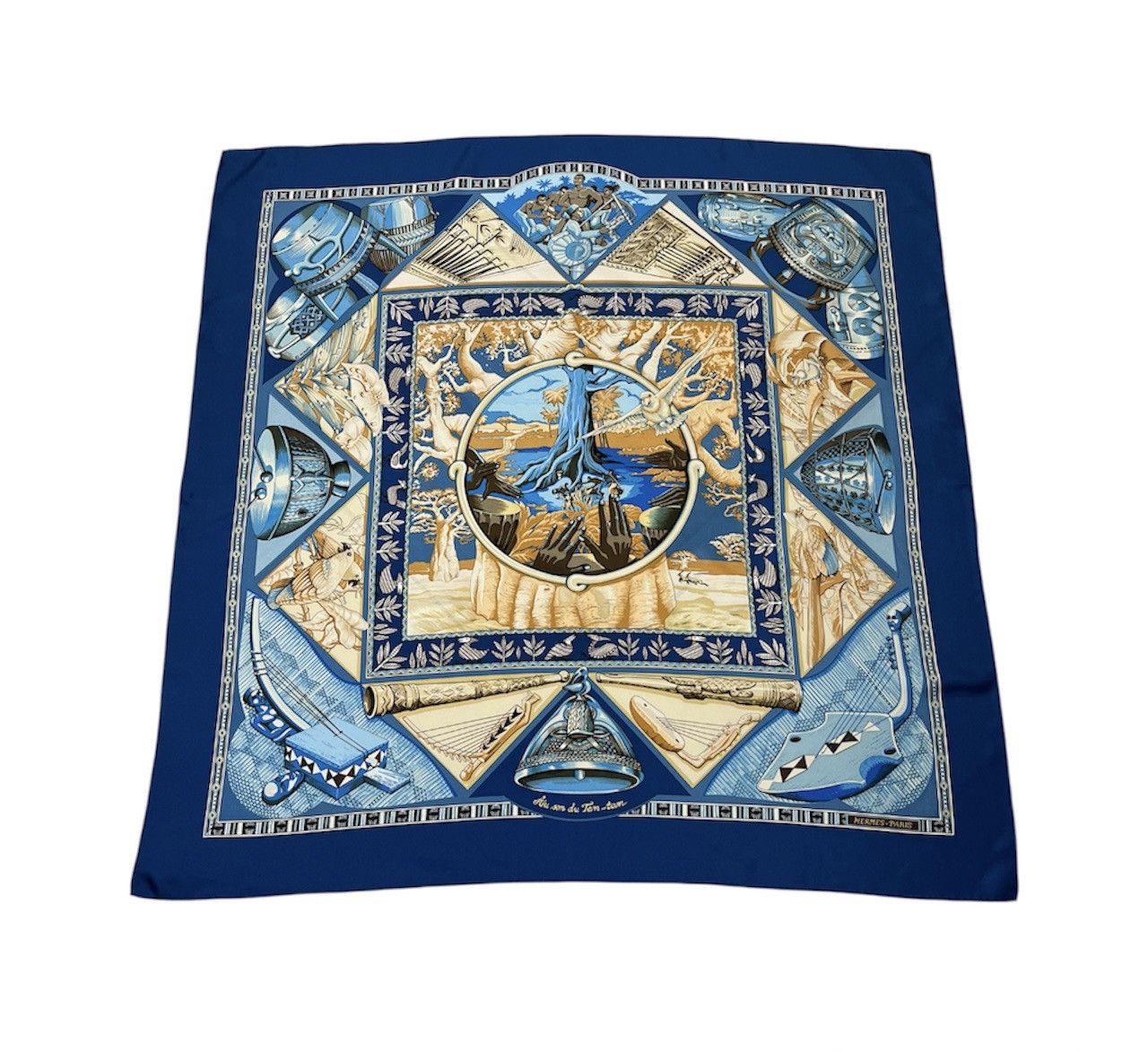 Hermes Au som du tam-tam silk scarf full print handkerchief