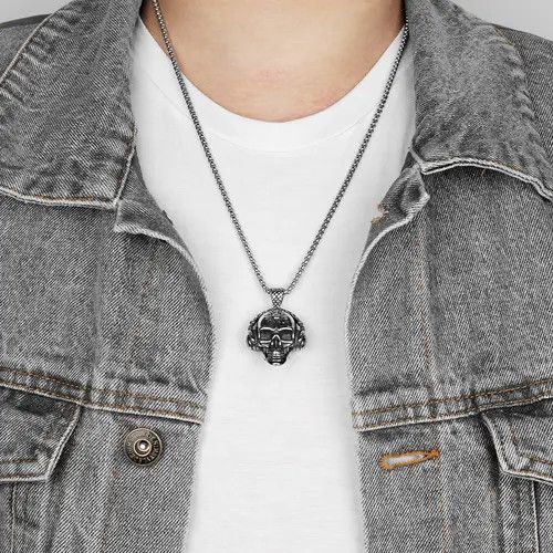 Jewelry Death Rock Headphone Skull Necklace Size ONE SIZE - 3 Thumbnail