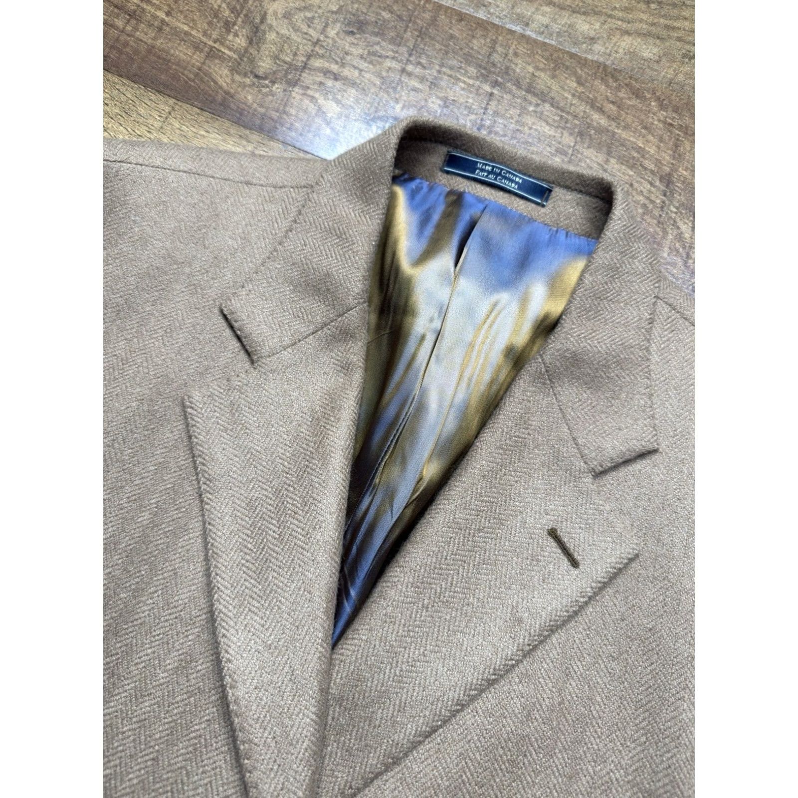 Camel Arnold Brant 100% Camel Hair Herringbone Blazer Mens Jacket - Size 46R Brown Size 46R - 5 Thumbnail