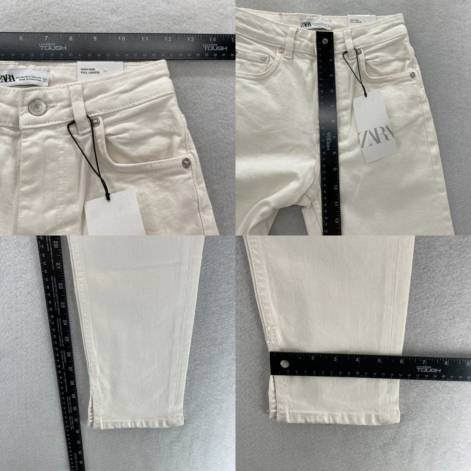 Zara ZARA Jeans Women's 2 Slim Straight High Rise Light Beige Stretch Denim Split Hem 5-Pocket Cotton Spandex Denim Size 26" / US 2 / IT 38 - 8 Thumbnail