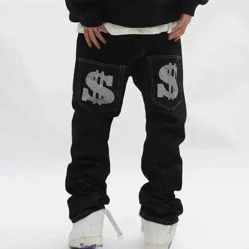 Dollar Graphic Painted Black Denim Jeans