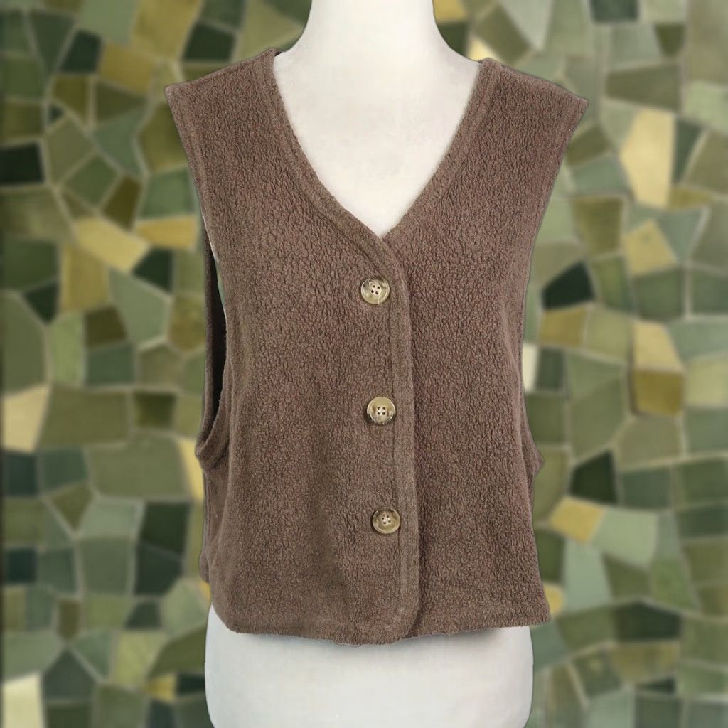 CO VINTAGE 90s Pure Outdoor Clothing Co Brown Fleece Vest M Women Sleeveless Button Front Short Jacket/Coat Casual Bohemian 90s Size M / US 6-8 / IT 42-44 - 1 Thumbnail
