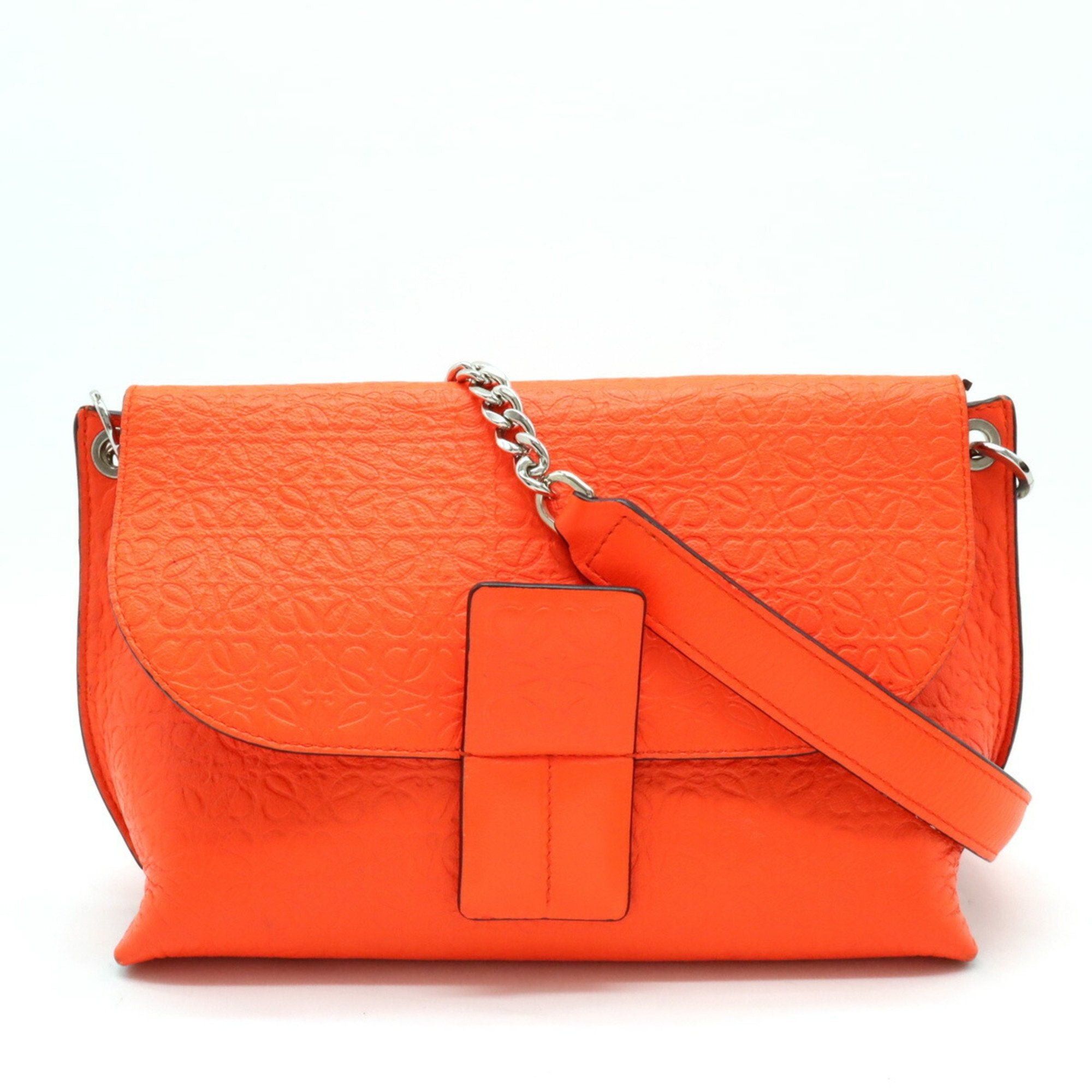image of Loewe Repeat Anagram Avenue Chain Shoulder Bag Leather Neon Orange in Yellow, Women's