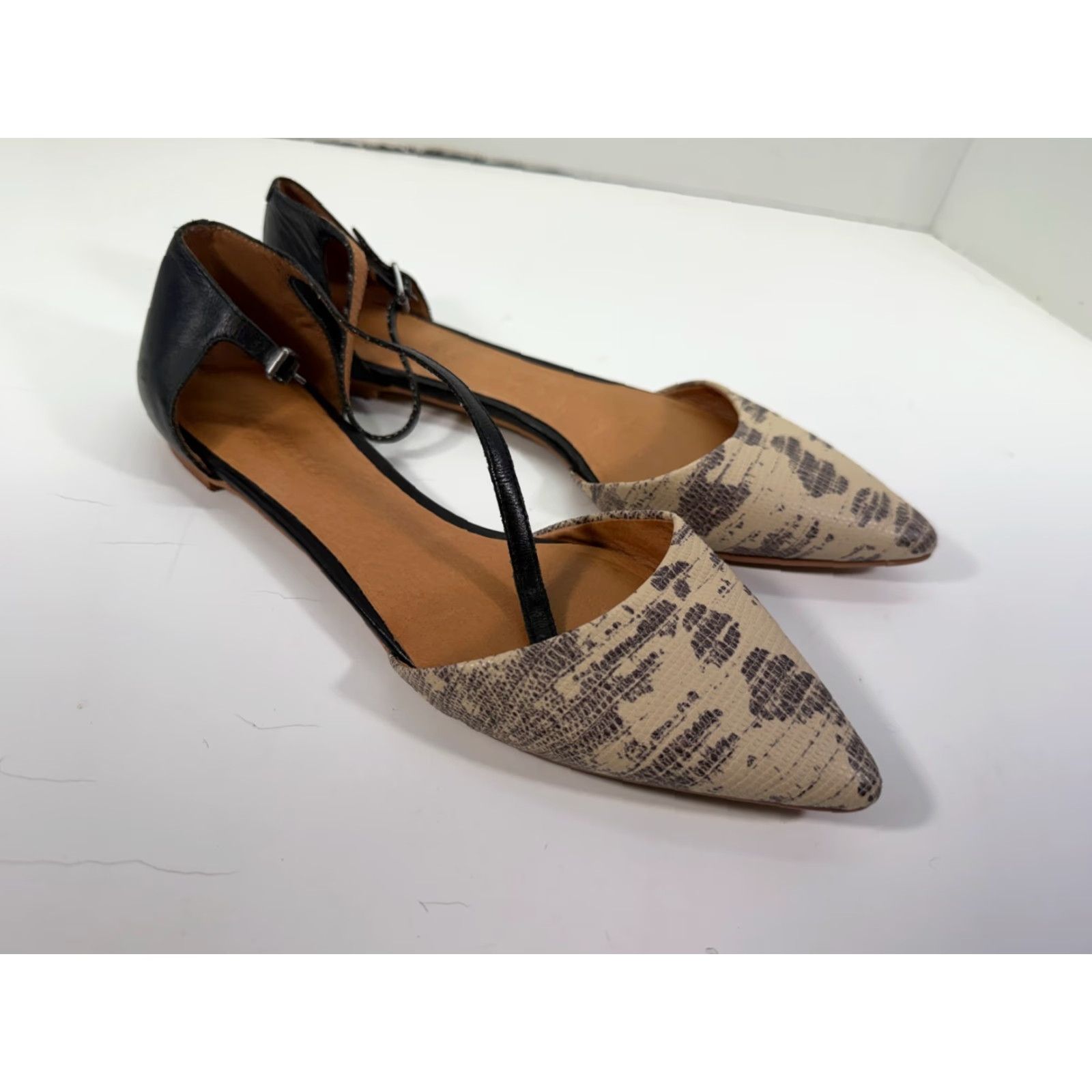 Madewell Madewell Beatrice Flats Womens 8.5 Beige Black Lizard Print Ankle Strap Pointed Toe D'orsay Flat Shoes Women Size US 9 / IT 39 - 3 Thumbnail