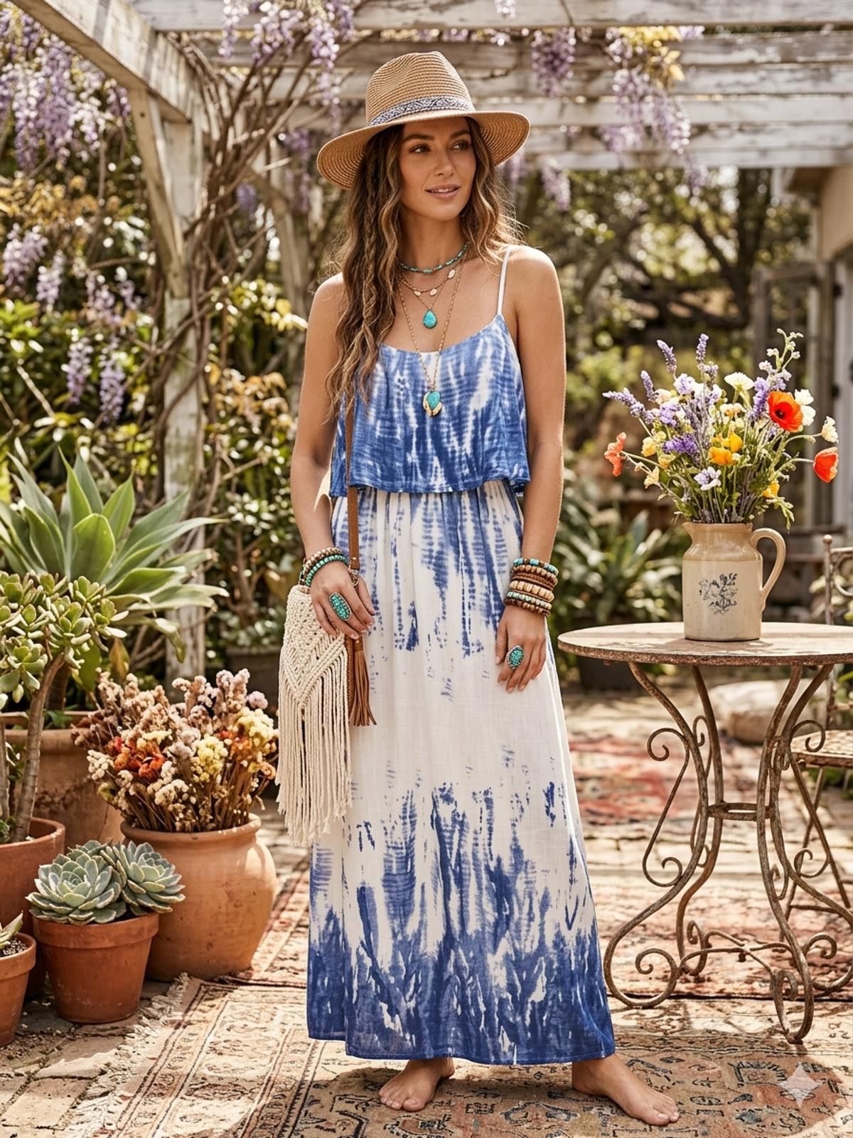 Jun Takahashi Takara Blue Tie-Dye Maxi Dress Sleeveless Scoop Neck M boho Size M / US 6-8 / IT 42-44 - 1 Thumbnail