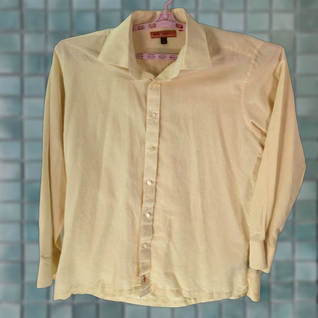 Vintage Sette Ponti Mens Lightweight Casual Long Sleeve Yellow Dress Shirt XXL Size US XXL / EU 58 / 5 - 1 Thumbnail