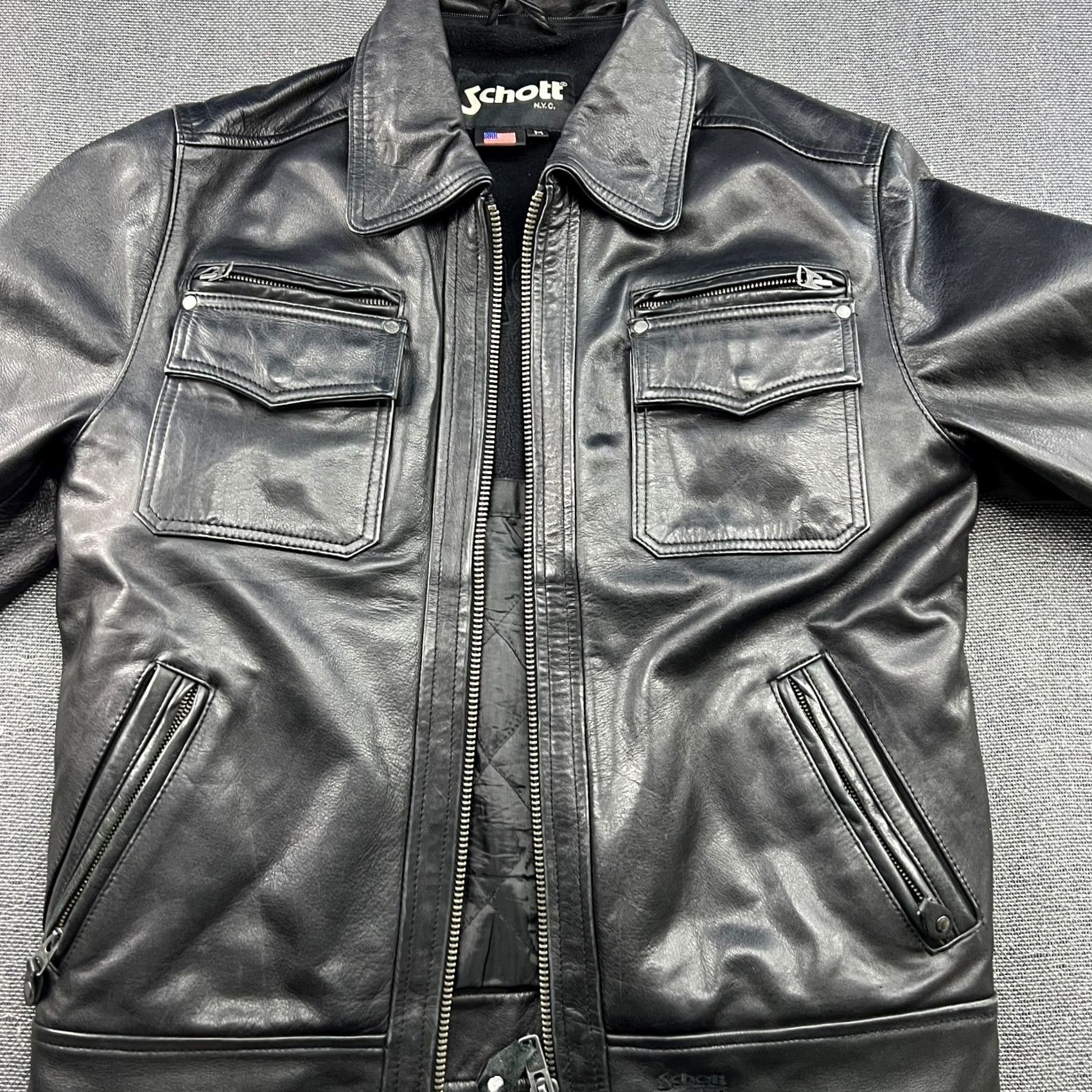 Schott VINTAGE SCHOTT NYC Jacket Leather Police Mens Medium Black Lined USA LC8102 Pockets Shirt Size US M / EU 48-50 / 2 - 2 Thumbnail