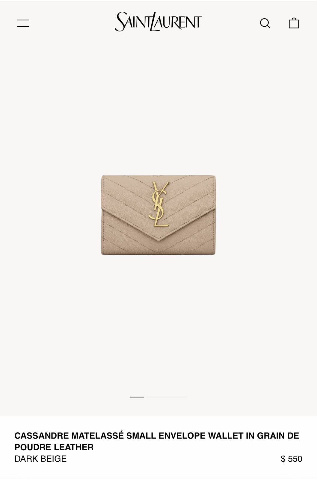 Yves Saint Laurent YSL CASSANDRE MATELASSÉ SMALL ENVELOPE WALLET Size ONE SIZE - 1 Thumbnail