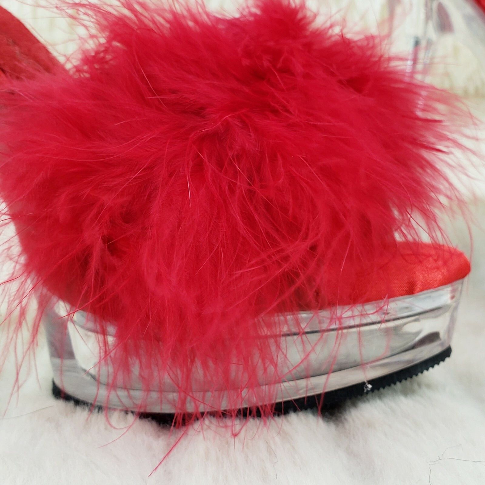 Majesty 501 Marabou Feather Slip On Platform Sandals 6 Stil