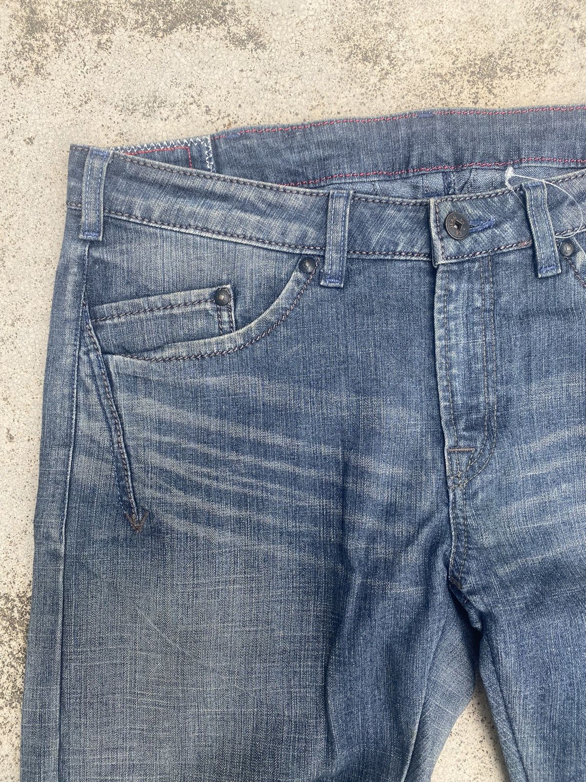 If Six Was Nine × Le Grande Bleu (L.G.B.) × Marithe + Francois Girbaud Flare Jeans Marithe Francois Girbaud Faded Denim Jeans Size US 34 / EU 50 - 6 Thumbnail