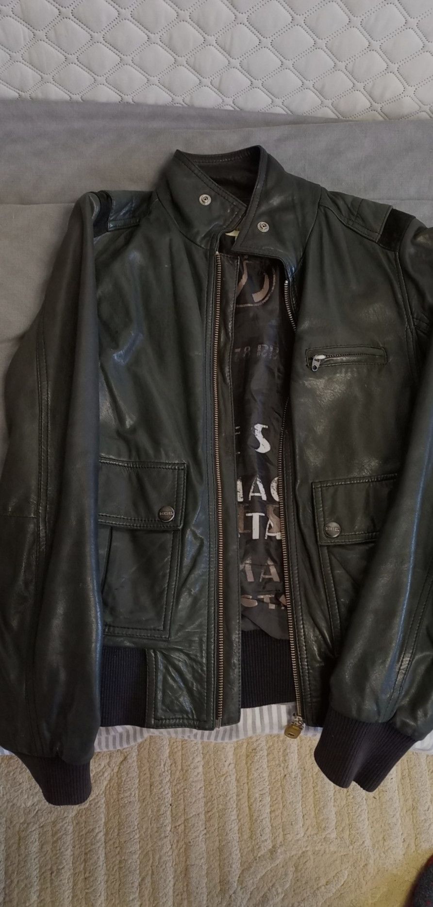 image of Diesel Y2K Leather Jacket in Blacks, Men's (Size Small)