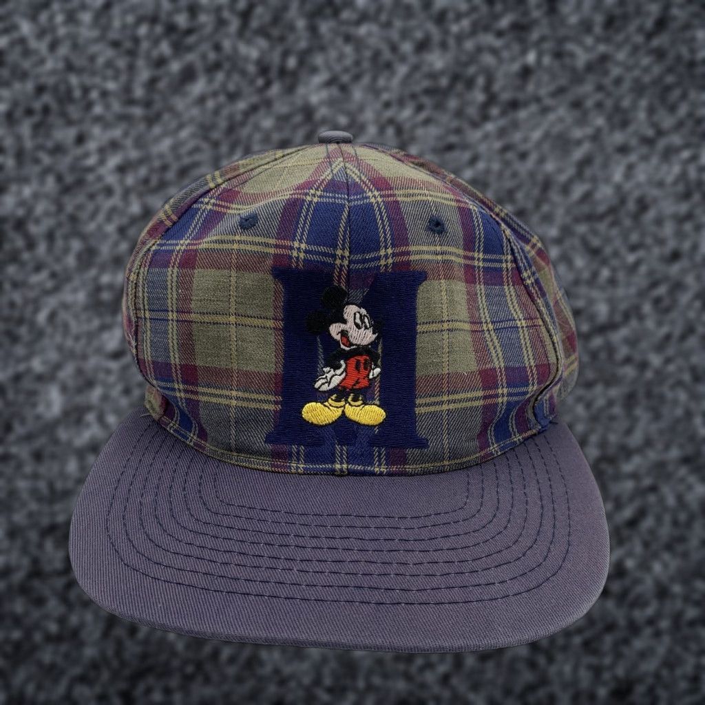 Disney Mickey Mouse Hat Cap Baseball Snap Back Mens One Size Plaid Twill Cartoon Multicolor Adjustable Cap Mens